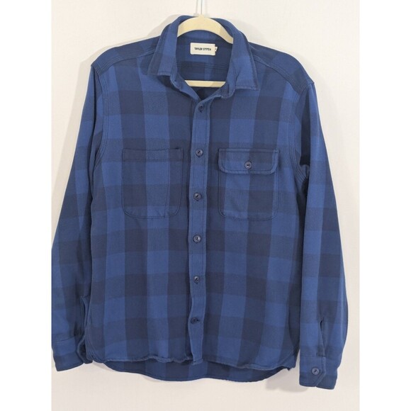 Taylor Stitch Flannel Men Shirt Plaid Blue Navy Pocket Long Sleeve Heavy Sz 40 - Picture 1 of 8